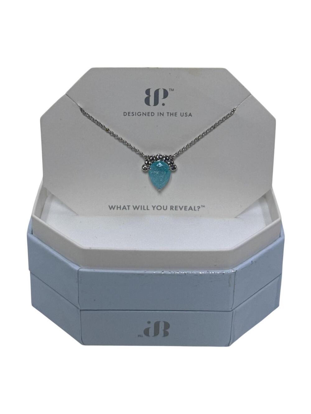 BP Shimmering Moments Blue Topaz Ice Crystal Necklace Rhodium Plating